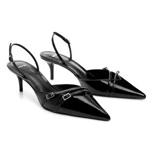 Mango Black Pointed Slingback Heels